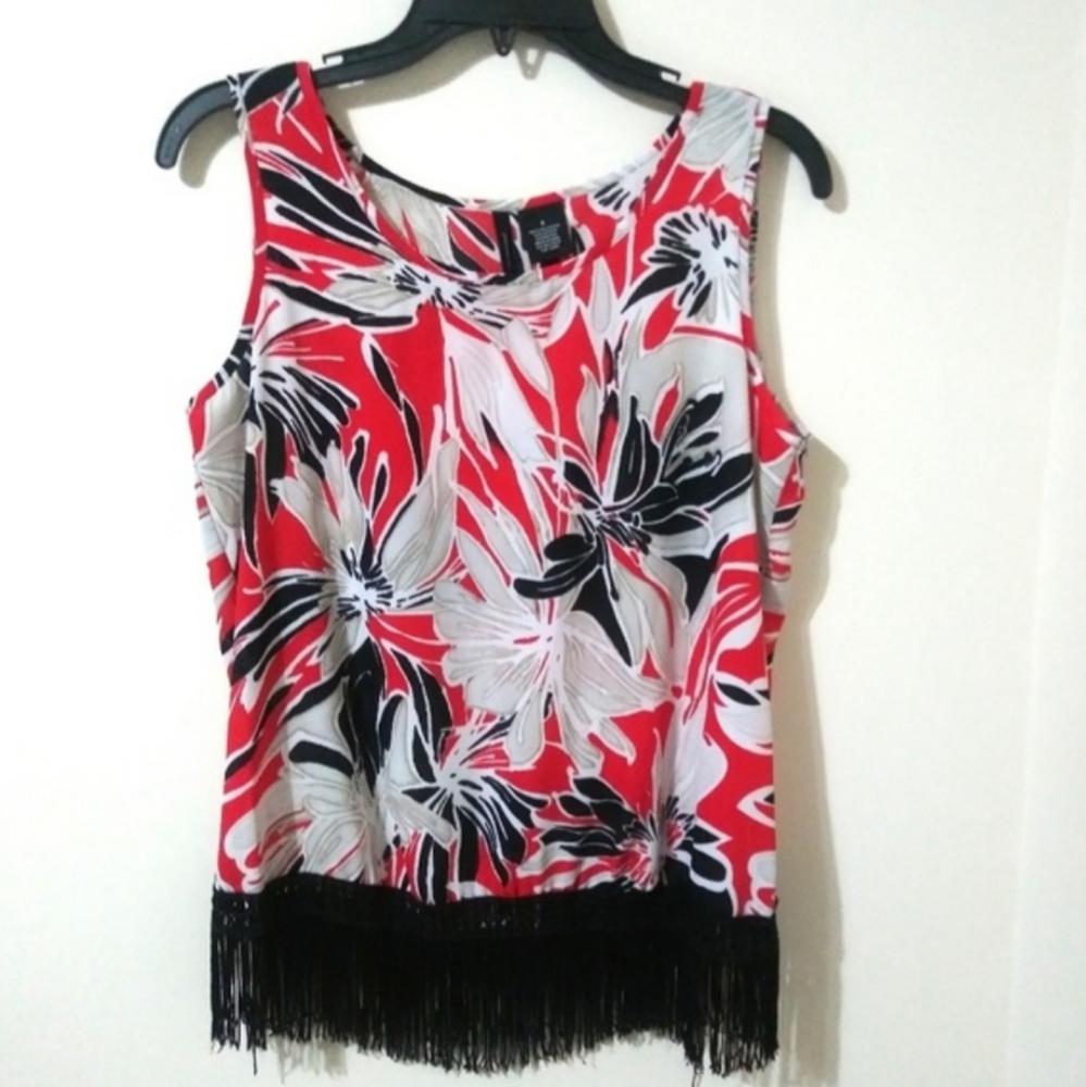 New Directions Fringe Sleeveless Blouse Size Small